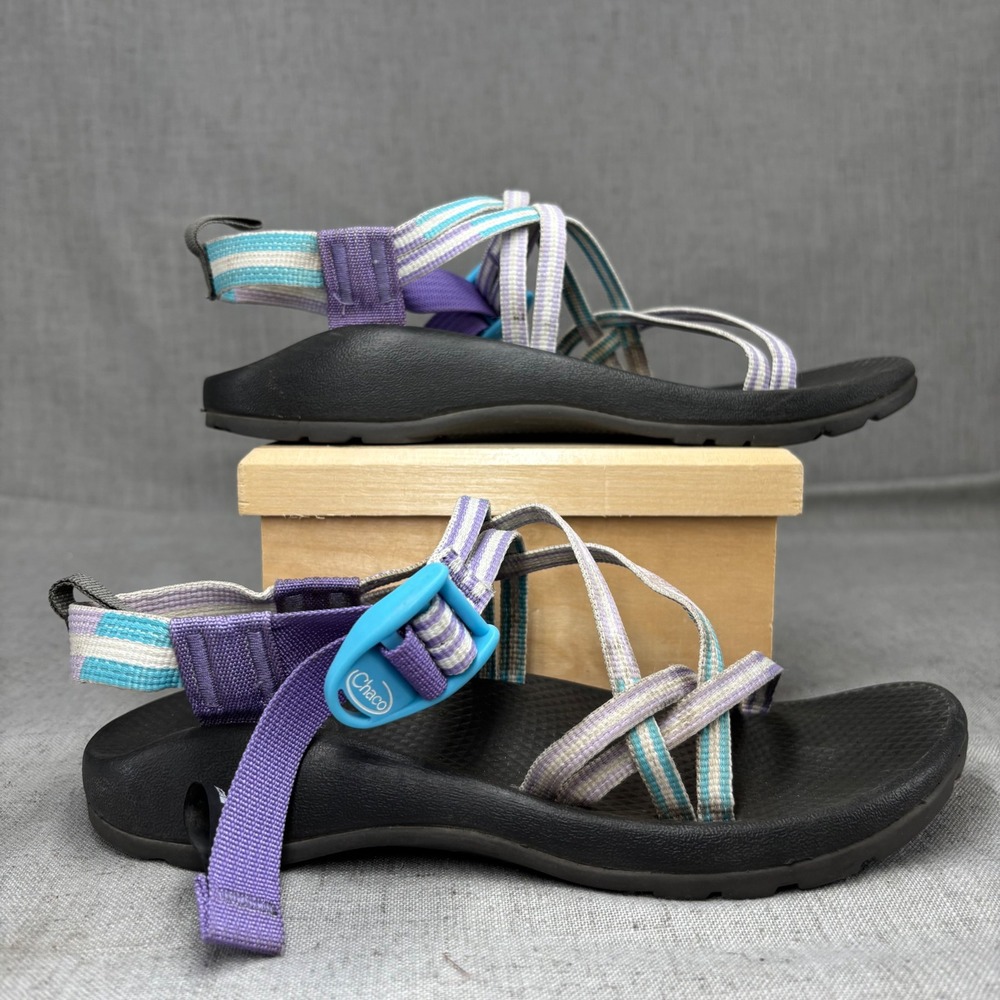 Chaco Kids Z1 Ecotread Strappy Sandals Purple Teal Striped Gorpcore Size 5 - Picture 2 of 11